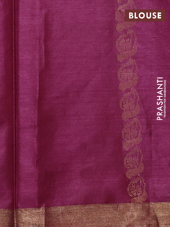 Banana silk saree magenta pink with silver & gold zari woven floral buttas and zari woven border