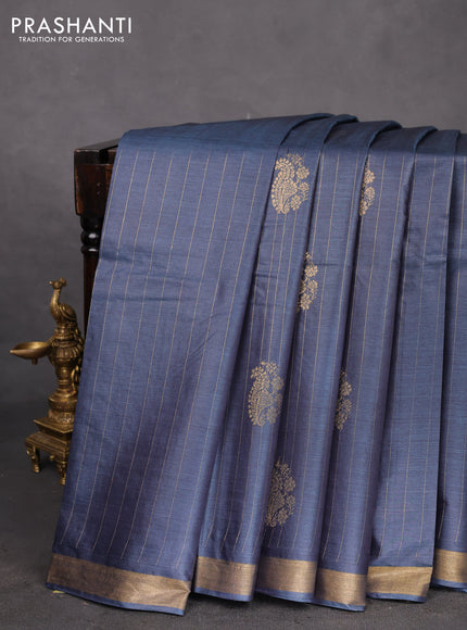 Banana silk saree dark grey with allover zari weaves & buttas and zari woven border