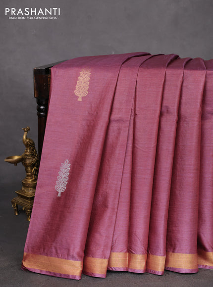 Banana silk saree wine shade with silver & gold zari woven buttas and zari woven border