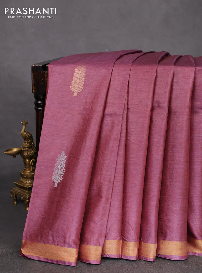 Banana silk saree wine shade with silver & gold zari woven buttas and zari woven border