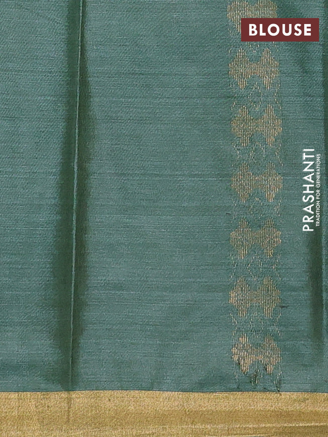 Banana silk saree sap green with silver & gold zari woven buttas and zari woven border