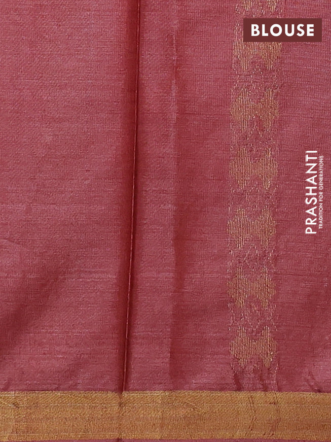 Banana silk saree rust shade with silver & gold zari woven buttas and zari woven border