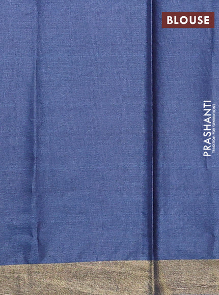 Banana silk saree blue shade with silver & gold zari woven buttas and zari woven border