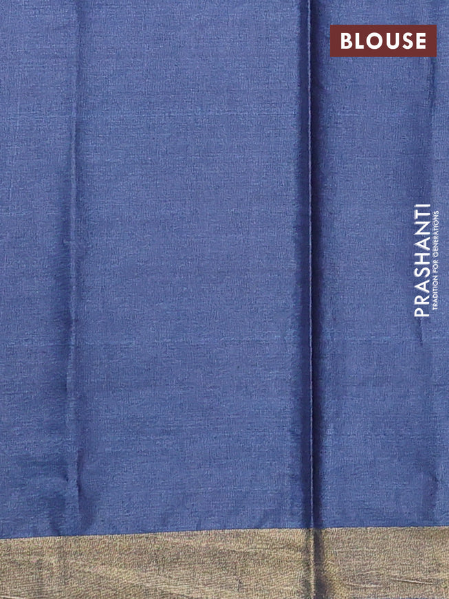 Banana silk saree blue shade with silver & gold zari woven buttas and zari woven border