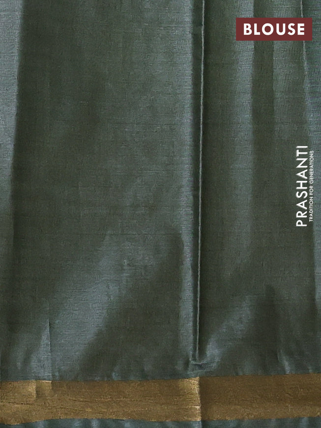 Banana silk saree sap green with silver & gold zari woven buttas and zari woven border