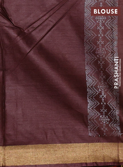 Banana silk saree rust shade with silver & gold zari woven buttas and zari woven border