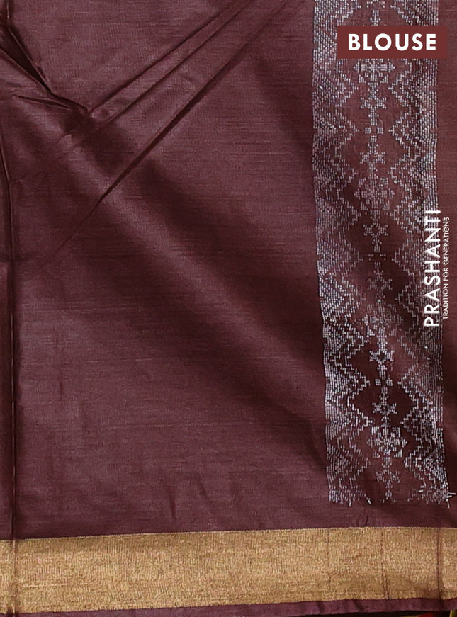 Banana silk saree rust shade with silver & gold zari woven buttas and zari woven border