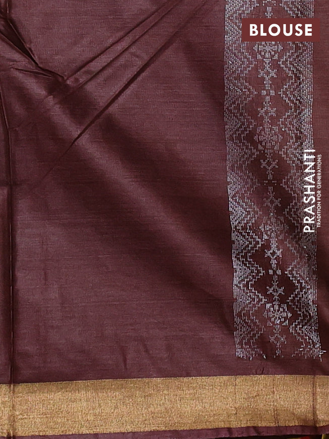 Banana silk saree rust shade with silver & gold zari woven buttas and zari woven border
