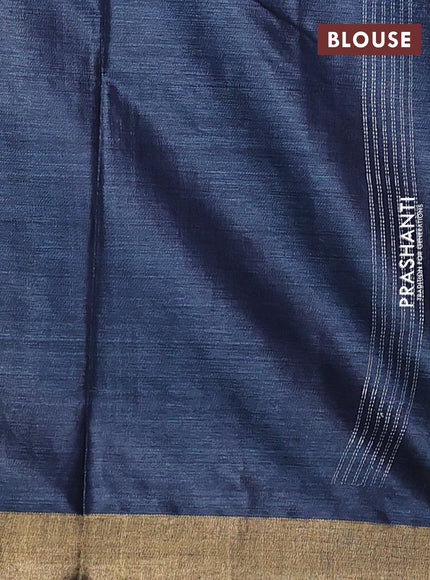 Banana silk saree peacock blue with silver & gold zari woven buttas and zari woven border