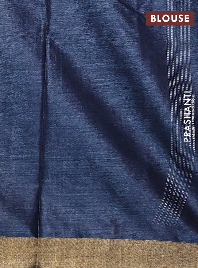 Banana silk saree peacock blue with silver & gold zari woven buttas and zari woven border