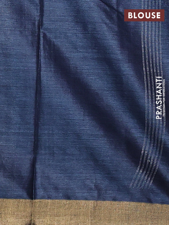 Banana silk saree peacock blue with silver & gold zari woven buttas and zari woven border