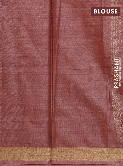 Banana silk saree rust shade with silver & gold zari woven buttas and zari woven border