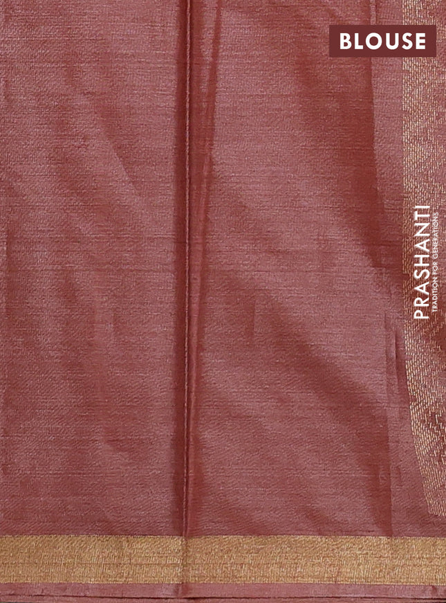 Banana silk saree rust shade with silver & gold zari woven buttas and zari woven border