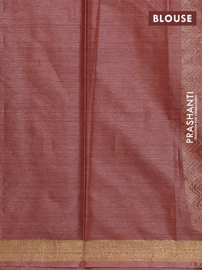 Banana silk saree rust shade with silver & gold zari woven buttas and zari woven border