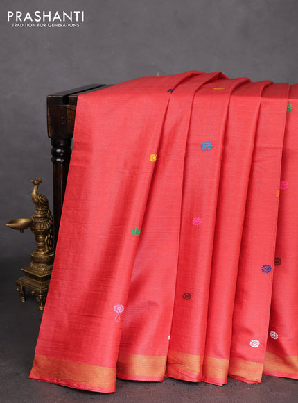 Banana silk saree red shade with thread woven buttas and zari woven border