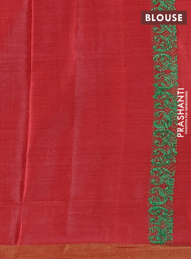 Banana silk saree red shade with thread woven buttas and zari woven border