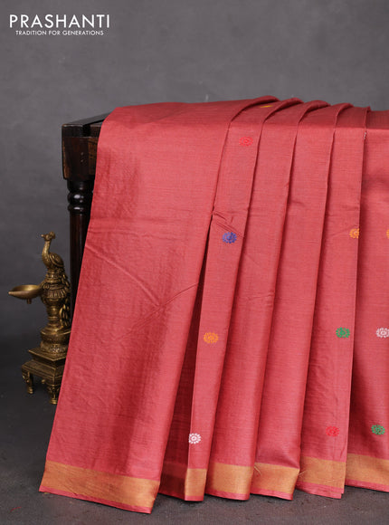 Banana silk saree rust shade with thread woven buttas and zari woven border