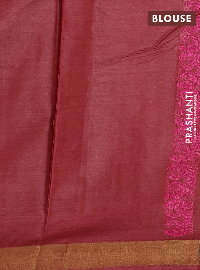 Banana silk saree rust shade with thread woven buttas and zari woven border