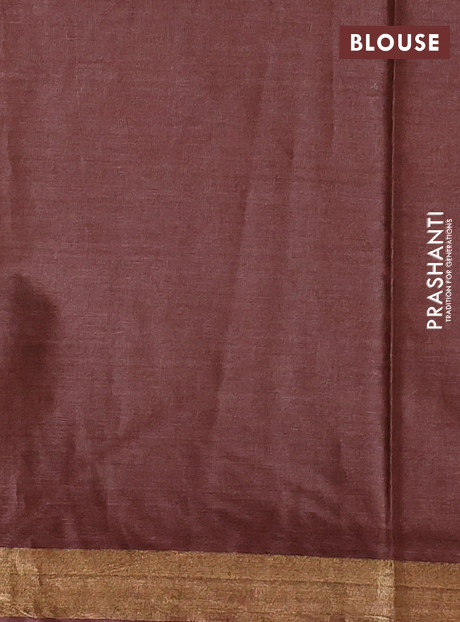 Banana silk saree rustic brown with silver & gold zari woven buttas and zari woven border