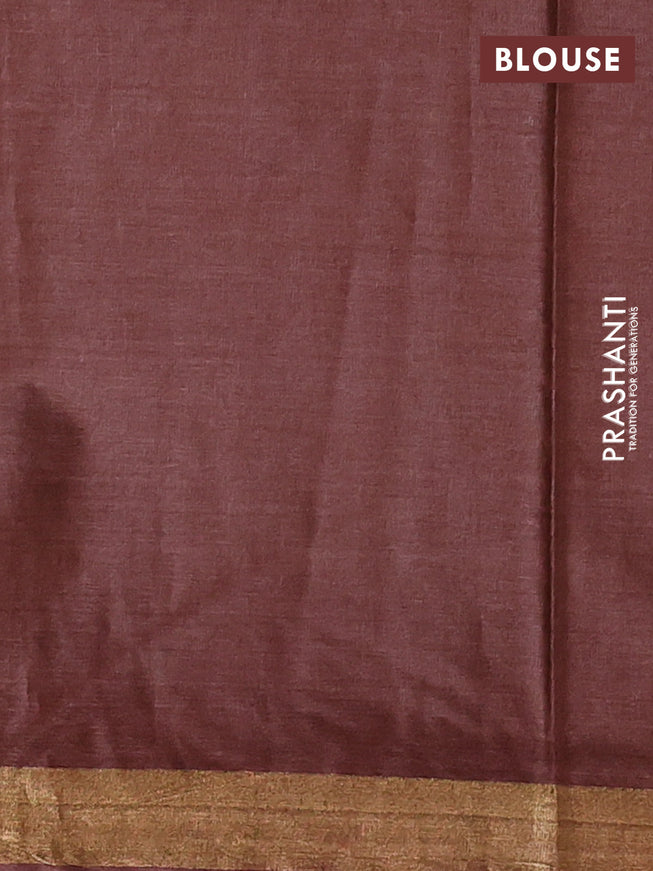 Banana silk saree rustic brown with silver & gold zari woven buttas and zari woven border