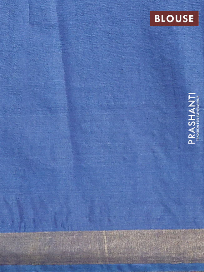 Banana silk saree blue shade with silver & gold zari woven buttas and zari woven border