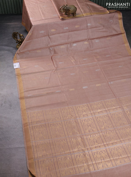 Banana silk saree beige with silver & gold zari woven buttas and zari woven border