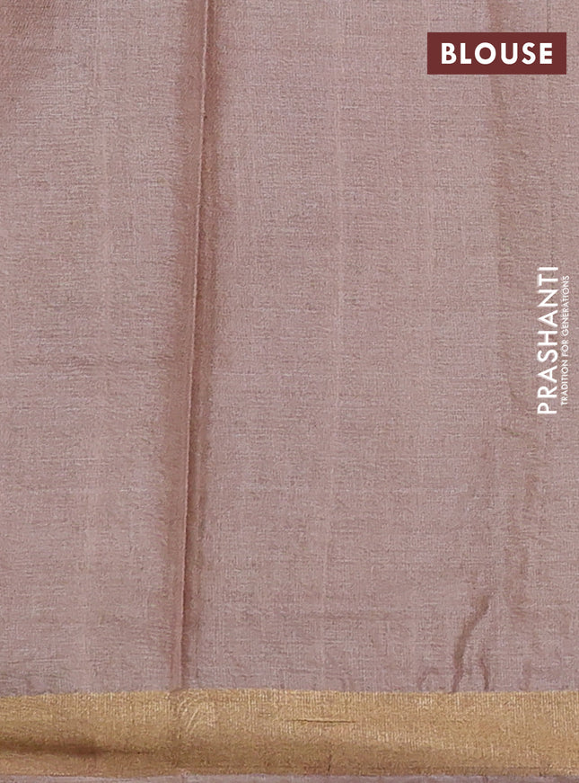 Banana silk saree beige with silver & gold zari woven buttas and zari woven border