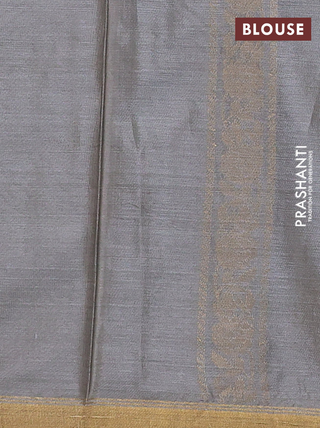 Banana silk saree grey with silver & gold zari woven floral buttas and zari woven border