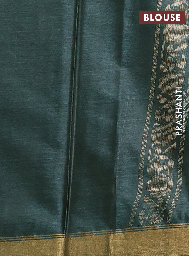 Banana silk saree green with silver & gold zari woven floral buttas and zari woven border