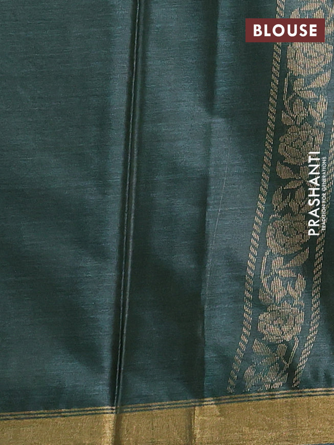 Banana silk saree green with silver & gold zari woven floral buttas and zari woven border