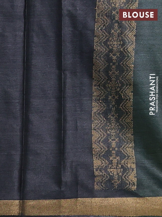 Banana silk saree dark green with silver & gold zari woven buttas and zari woven border