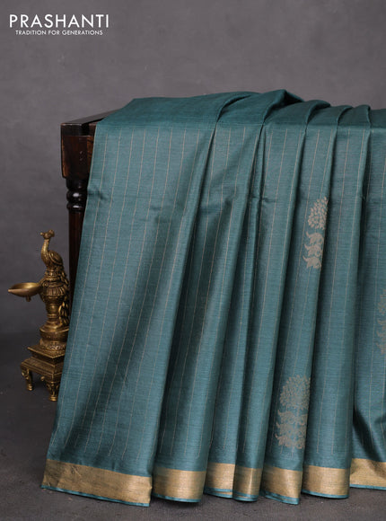 Banana silk saree peacock green with allover zari weaves & buttas and zari woven border