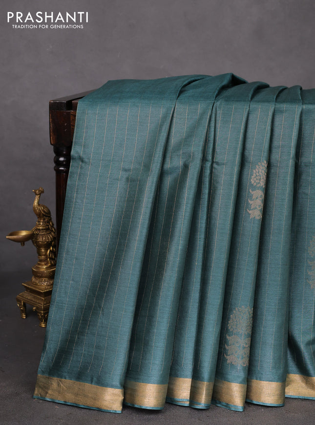 Banana silk saree peacock green with allover zari weaves & buttas and zari woven border