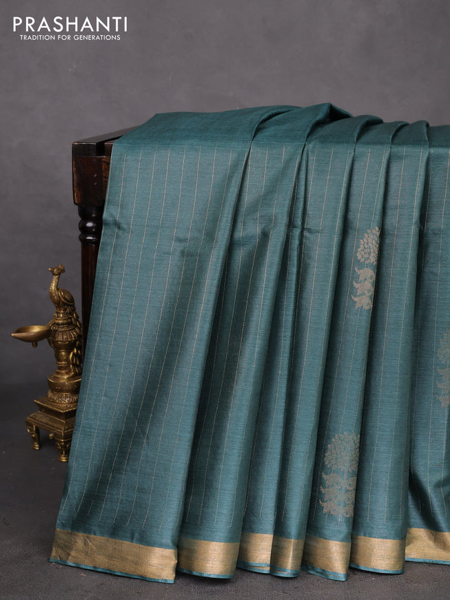 Banana silk saree peacock green with allover zari weaves & buttas and zari woven border