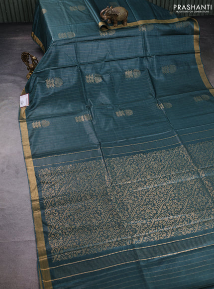 Banana silk saree peacock green with allover zari weaves & buttas and zari woven border