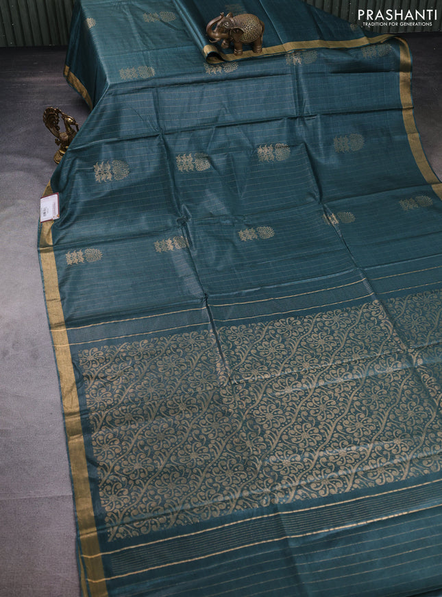 Banana silk saree peacock green with allover zari weaves & buttas and zari woven border