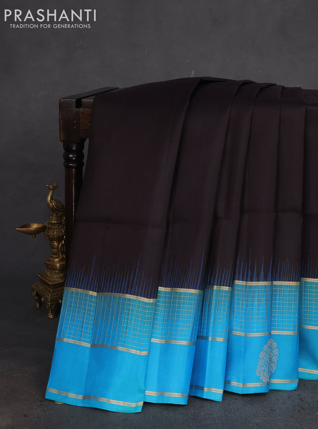 Pure soft silk saree black and teal blue with zari woven buttas and zari woven border