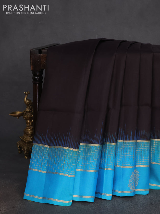 Pure soft silk saree black and teal blue with zari woven buttas and zari woven border