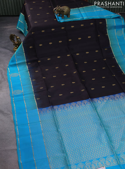 Pure soft silk saree black and teal blue with zari woven buttas and zari woven border