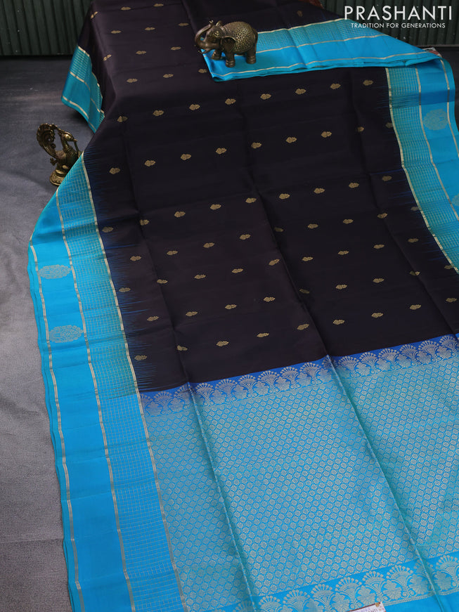 Pure soft silk saree black and teal blue with zari woven buttas and zari woven border