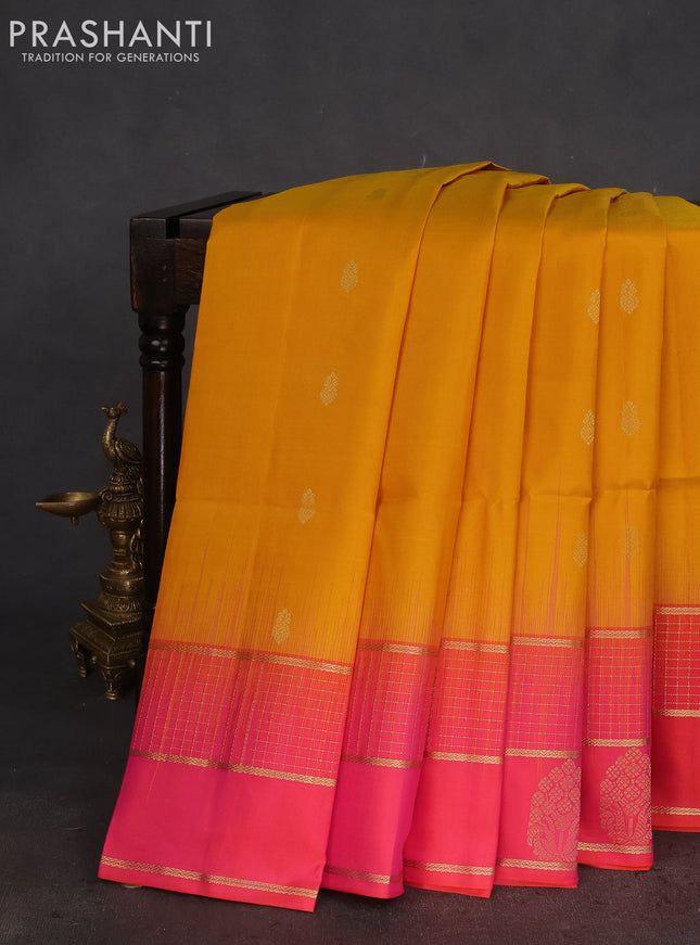 Pure soft silk saree mustard yellow and dual shade of pinkish orange with zari woven buttas and zari woven border