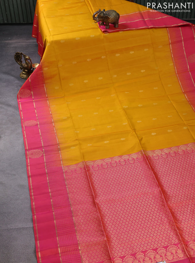 Pure soft silk saree mustard yellow and dual shade of pinkish orange with zari woven buttas and zari woven border