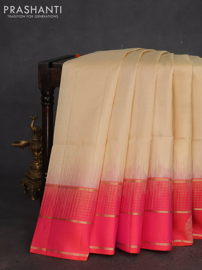 Pure soft silk saree cream and dual shade of pinkish orange with zari woven buttas and zari woven border