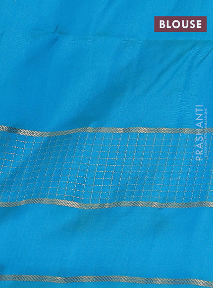 Pure soft silk saree peach pink and teal blue with zari woven buttas and zari woven border