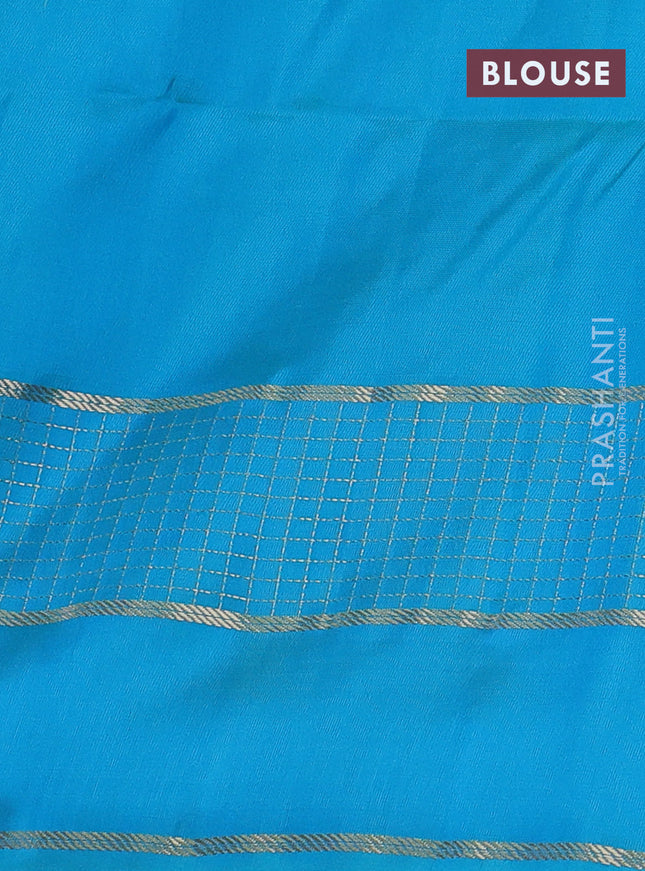 Pure soft silk saree peach pink and teal blue with zari woven buttas and zari woven border