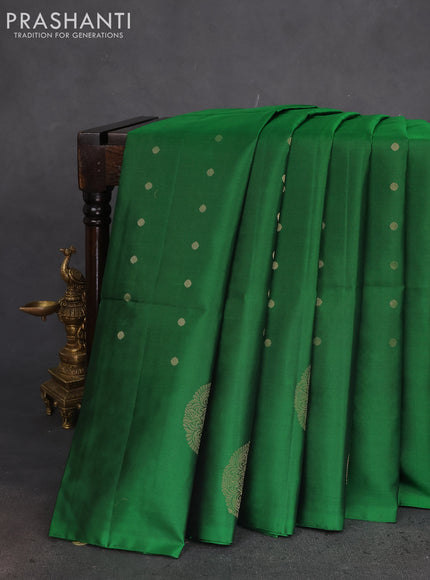 Pure soft silk saree green with zari woven buttas in borderless style