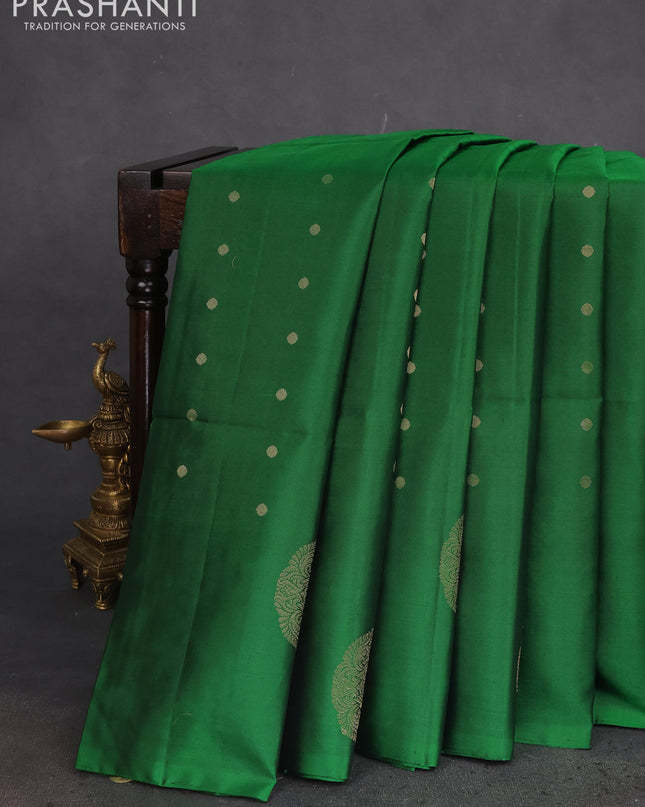 Pure soft silk saree green with zari woven buttas in borderless style