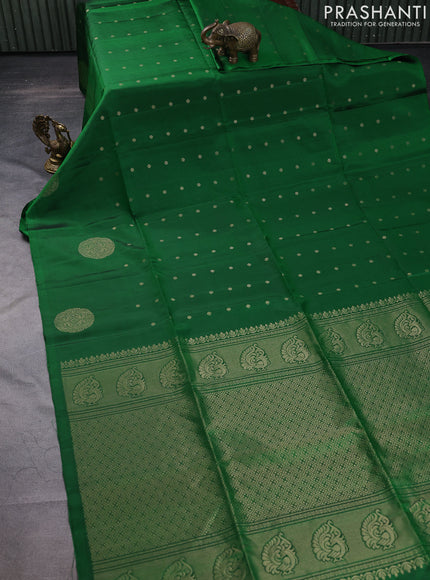 Pure soft silk saree green with zari woven buttas in borderless style