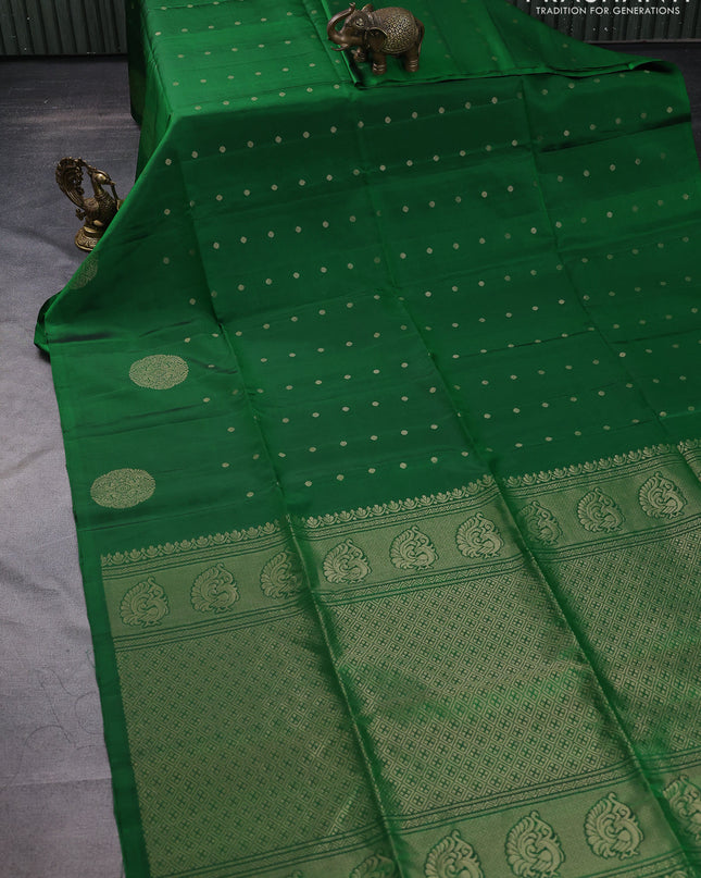 Pure soft silk saree green with zari woven buttas in borderless style