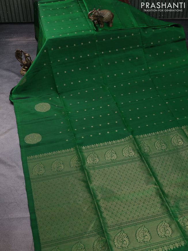 Pure soft silk saree green with zari woven buttas in borderless style